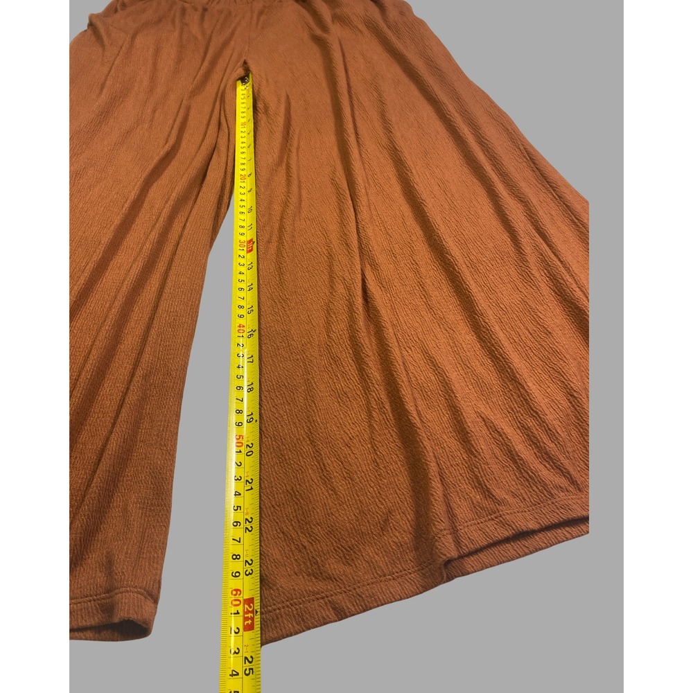 Womens Rust Orange Wide Leg Lounge Pants Textured Size M Travel Minimalist - Picture 7 of 10